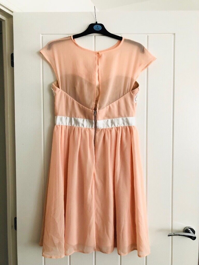 Midi Prom Dress With Sweetheart Mesh Top - Peach