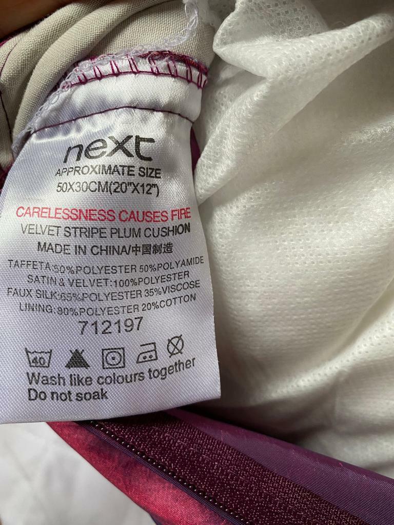 NEXT Plum Velvet Striped Cushion, New