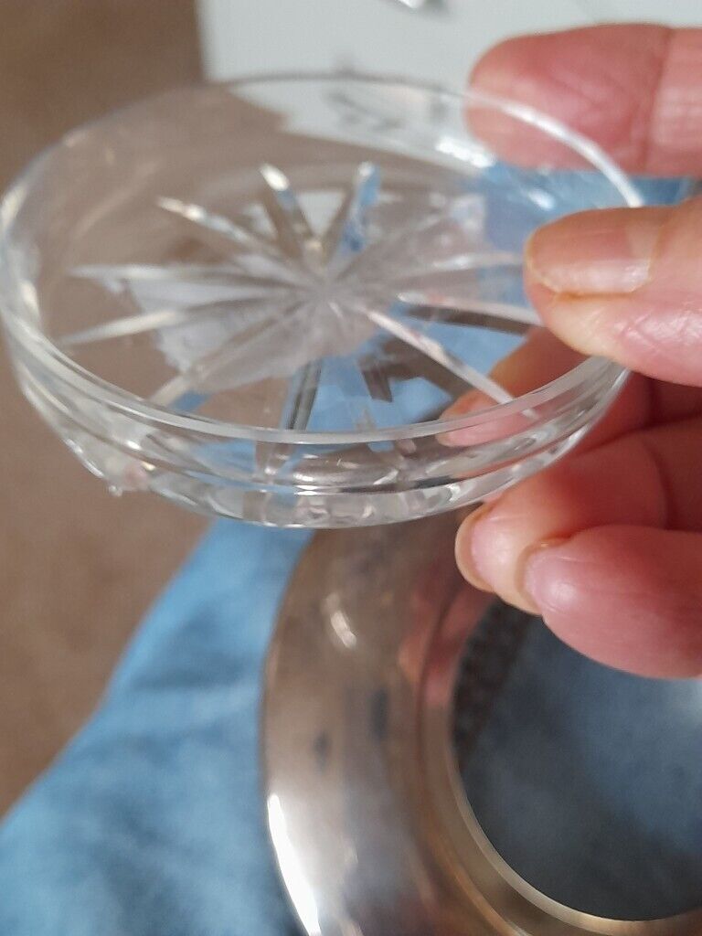 Saint Hilaire silver bowl with cutglass centre, pin holder. Collectors!