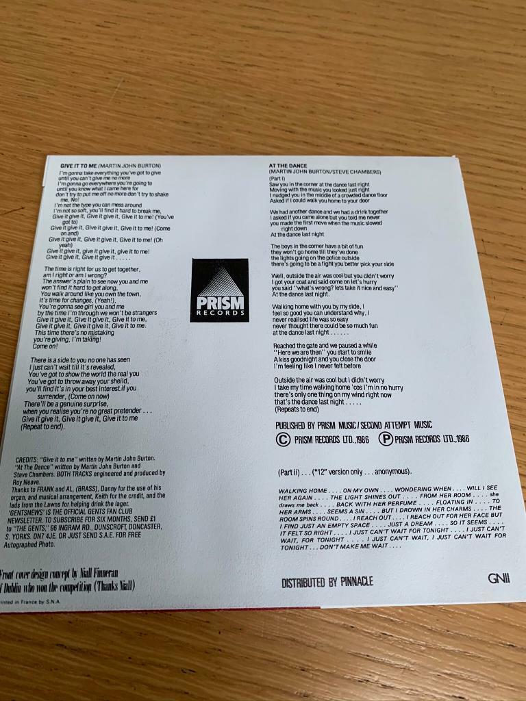 The Gents - Give It To Me 7” single Original Vinyl Record Mod Revival 