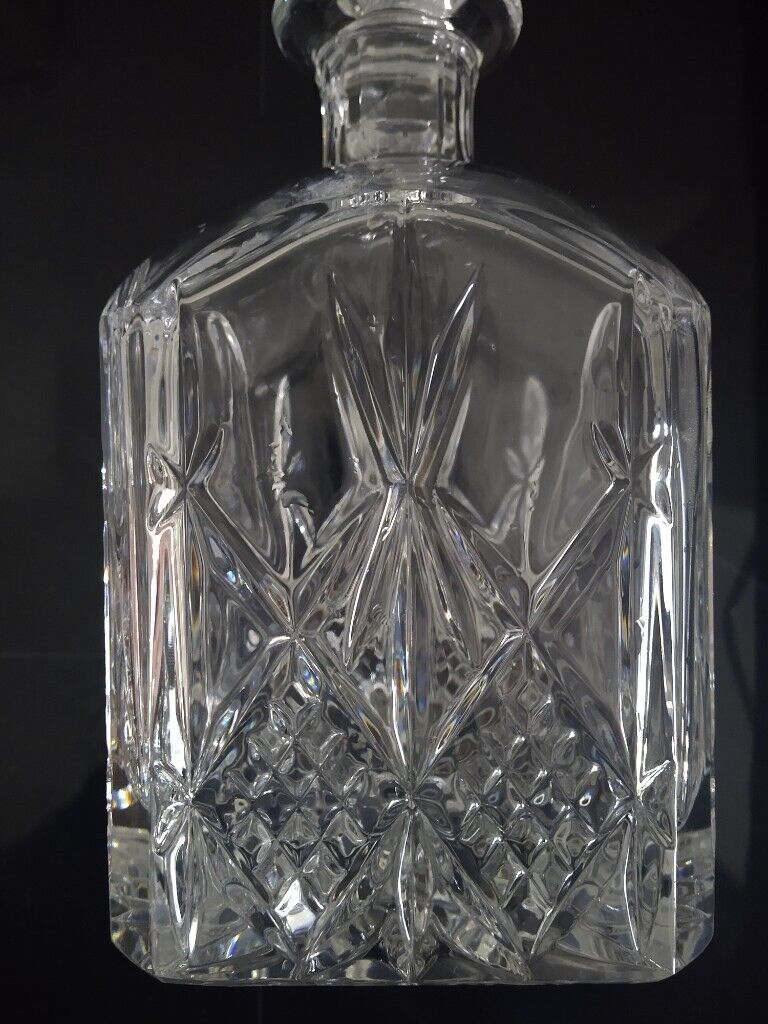 Vintage Square Crystal Decanter + 4 Whisky Glass Tumbler Set - Scotch Malt