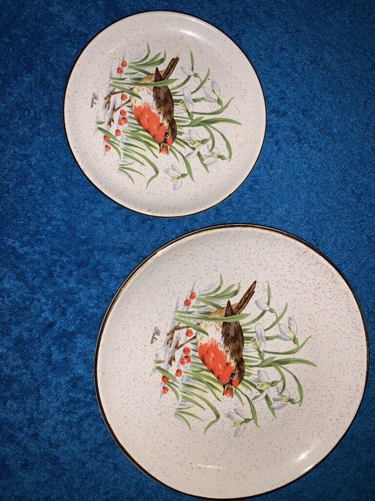 image for 2 x Ceramic Robin Design Plates IP1