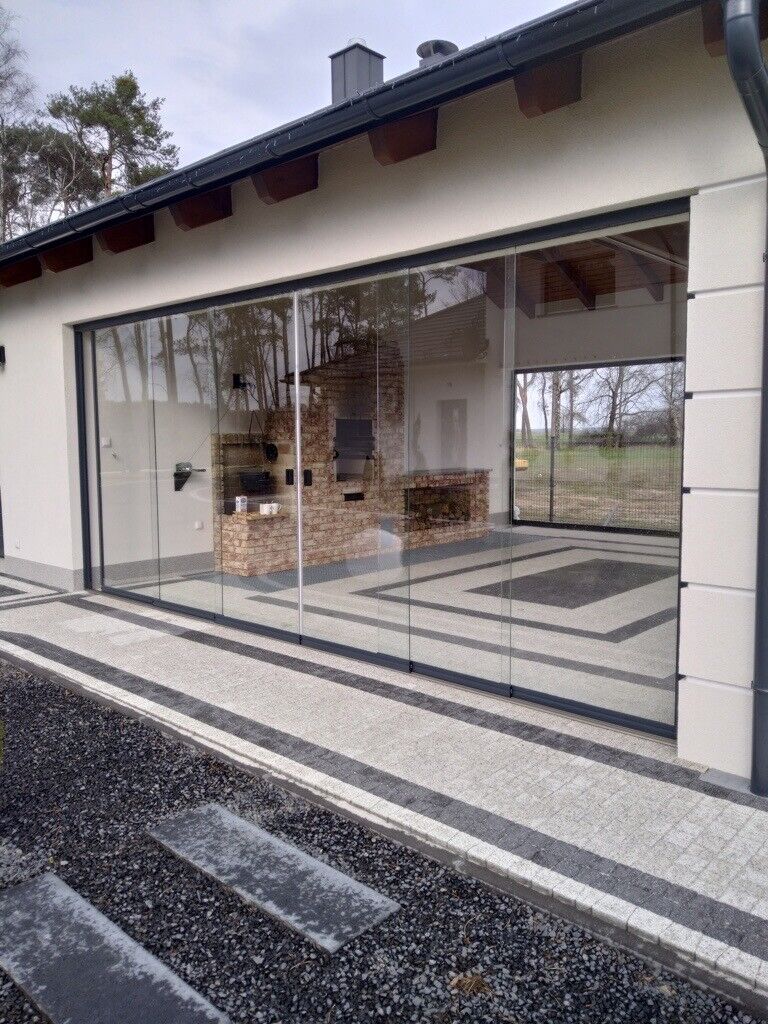 Aluminium Roof Canopy Veranda Glass Room Glass extension Frameless Sliding System Pergola