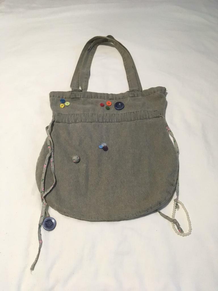 Beautiful grey unique button design tote bag