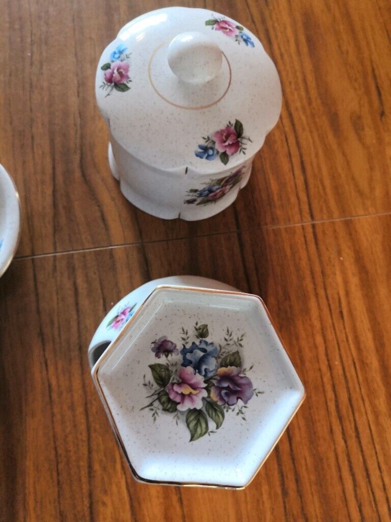 Vintage Kernewek Pottery Duchy Direct Cornish China 3 Piece Floral Bathroom Set