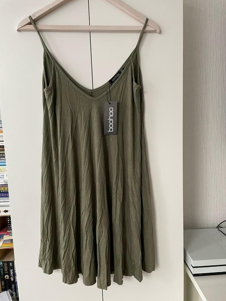 Brand new Boohoo swing dress khaki size 10