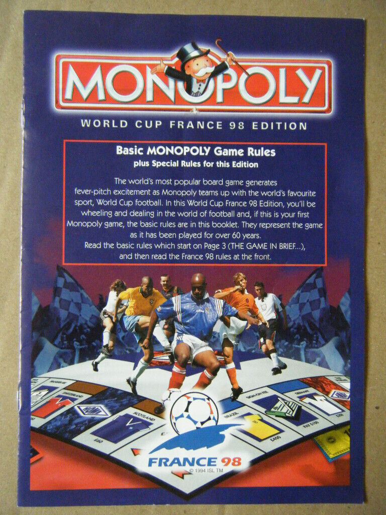 Monopoly (WORLD CUP FRANCE 98 EDITION). By Waddingtons / Hasbro. Complete.lete