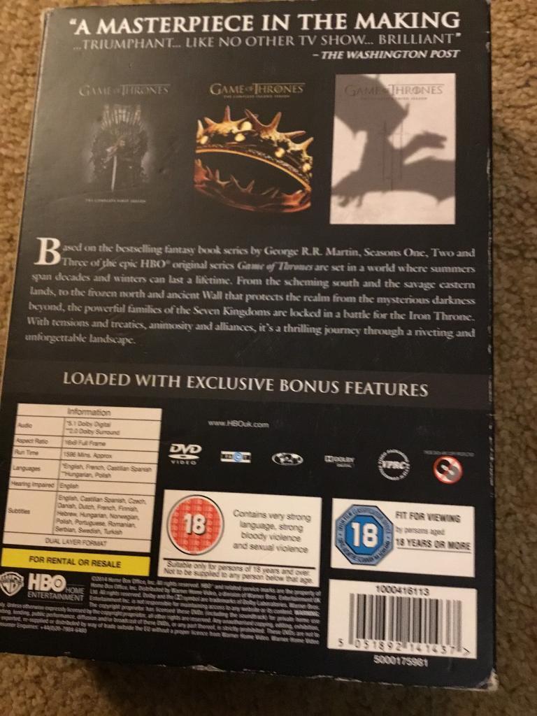 GAME OF THRONES 3 DVD’s