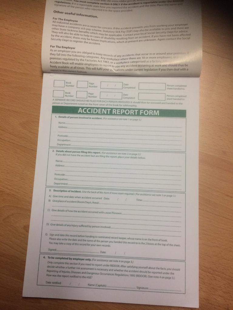 Accident report book