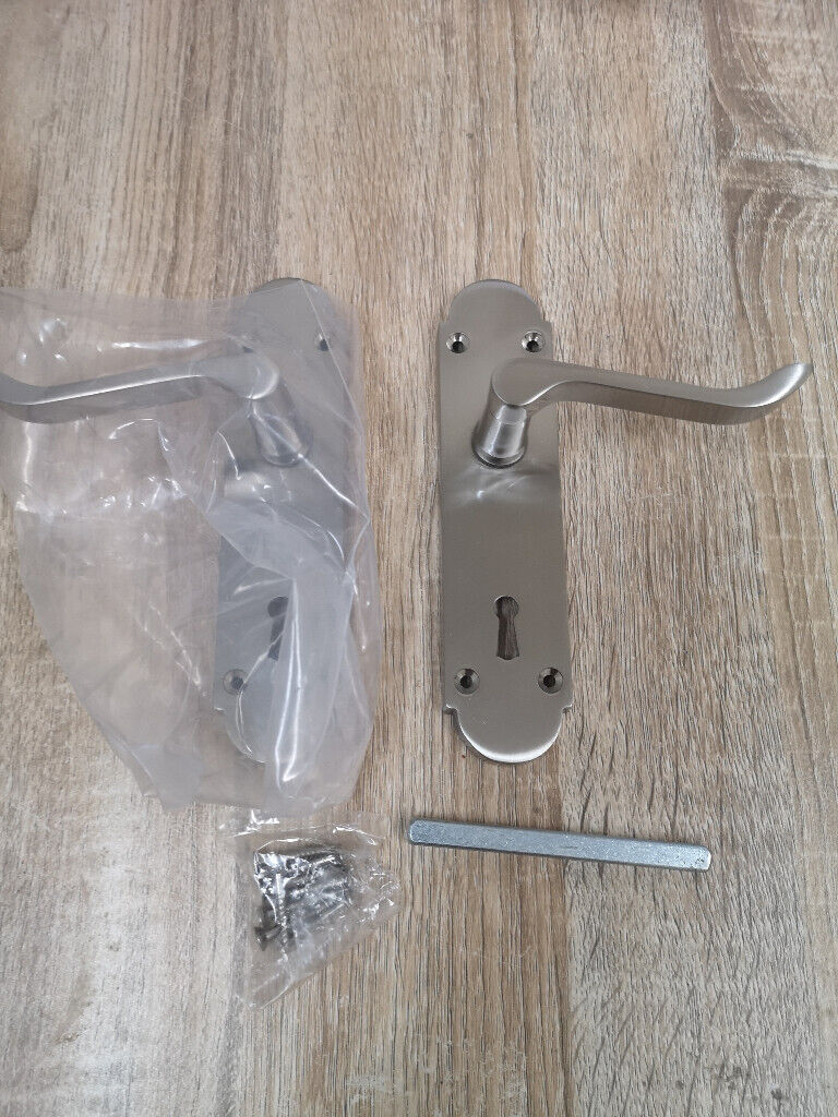 image for Heavy Duty chrome door handles (brand new boxed) complete with  lever and screws.