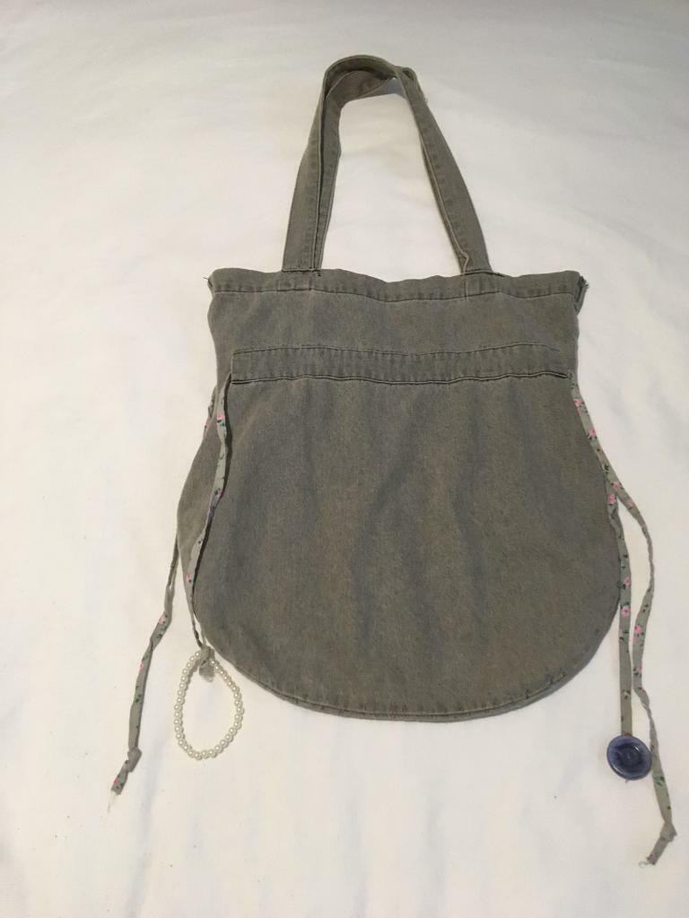 Beautiful grey unique button design tote bag