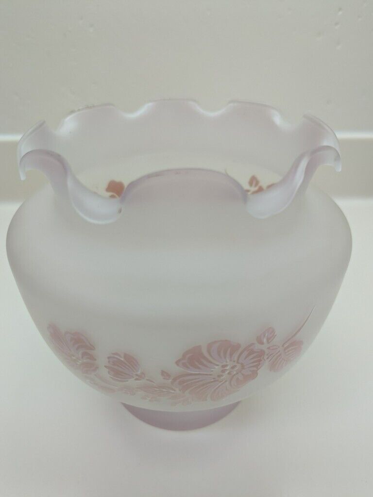 VINTAGE RUFFLE FROSTED GLASS CEILING PENDANT LIGHT SHADE PINK FLORAL 19.6cm H