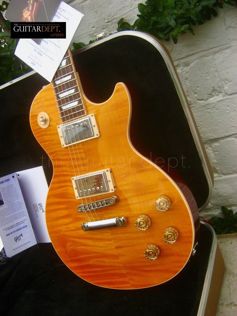 ♚GORGEOUS♚2015 Gibson Les Paul STANDARD 100th Anniversary ♚Mother of Pearl♚ AMBER CANDY AAA FLAME