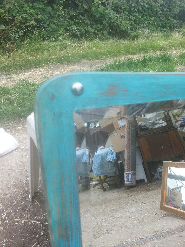 Upcycled, retro, hardwood mirror.