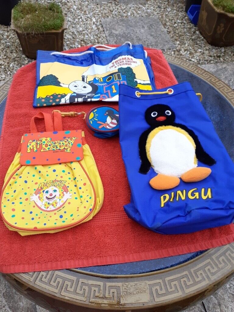 RARE Vintage Pingu, Mr. Blobby, Thomas the Tank Engine Bags from the 1990's