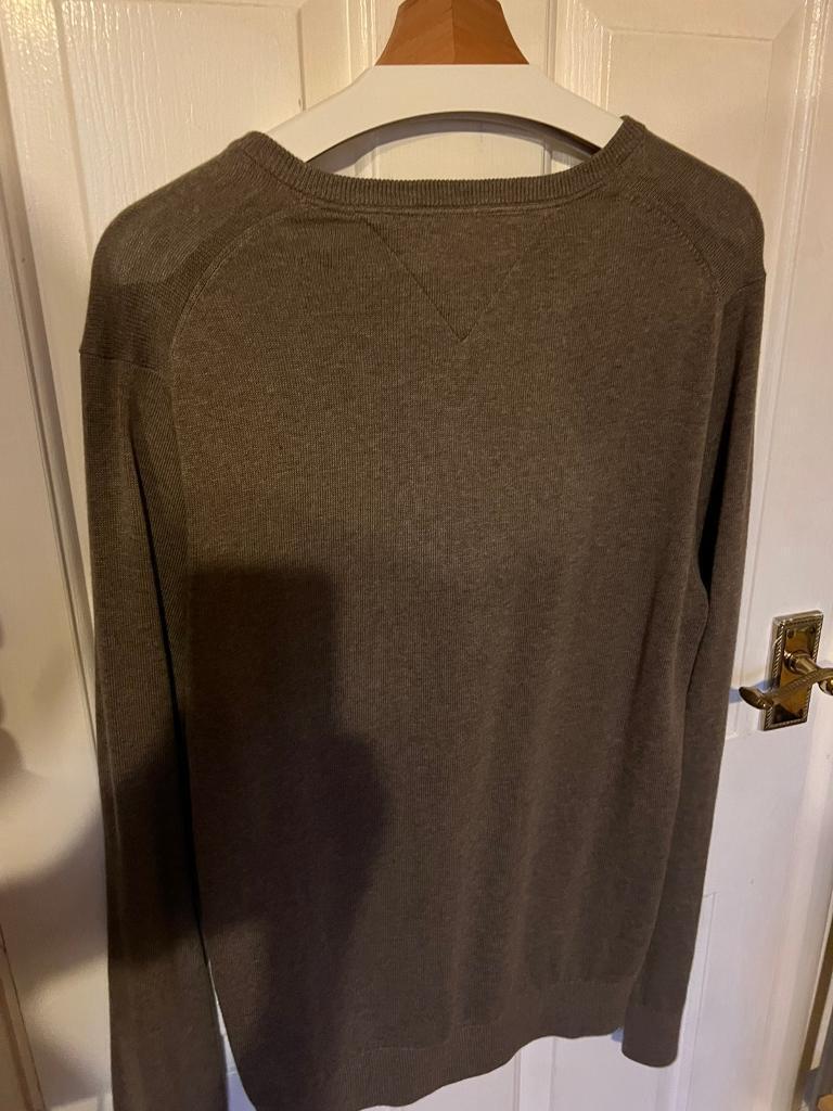 Tommy Hilfiger Mens Cotton Brown V Neck Jumper
