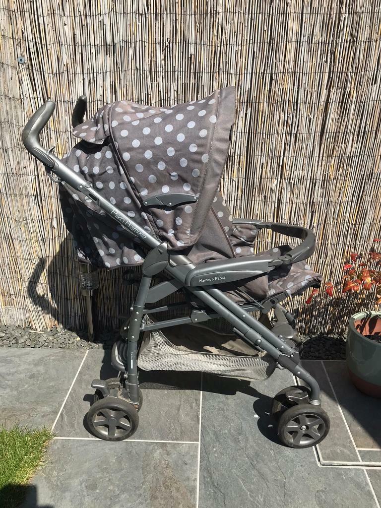 M&P’s Mama & Papas Grey Polka dot Pliko Pramette including car seat and base - Ipswich
