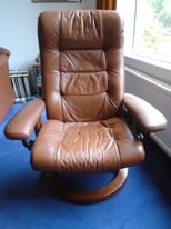 Ekornes brown stressless leather recliner/swivel chair, good condition x 2