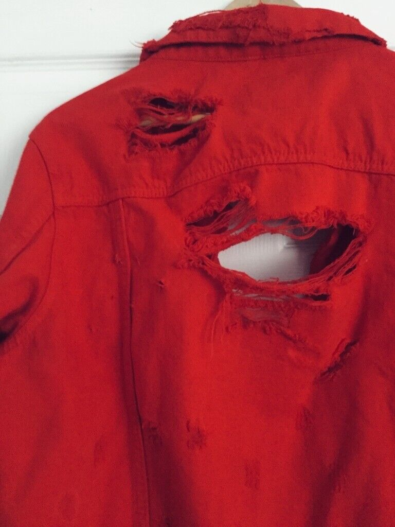 Zara red denim distressed jacket - still with tags