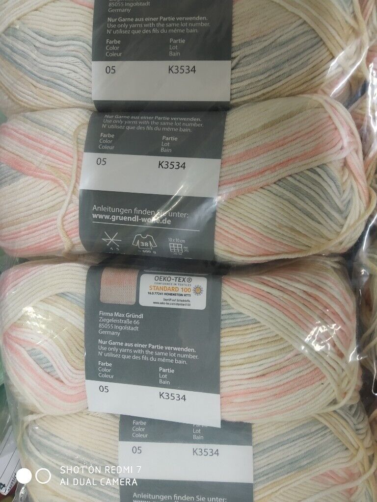 GRUNDL COTTON SOFT COLOR DOUBLE KNITTING 50% COTTON MIX 5X100G RANDOM PRINT NEW