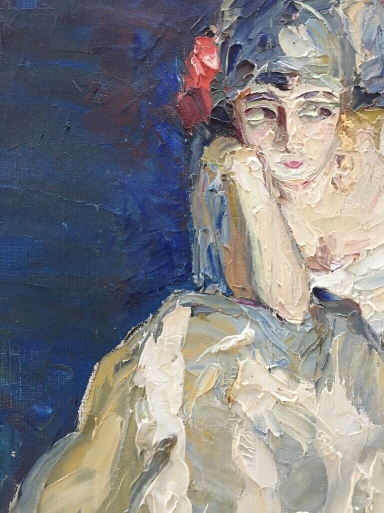 1920's original oil on canvas painting 'Study of a seated woman in a bridal outfit'