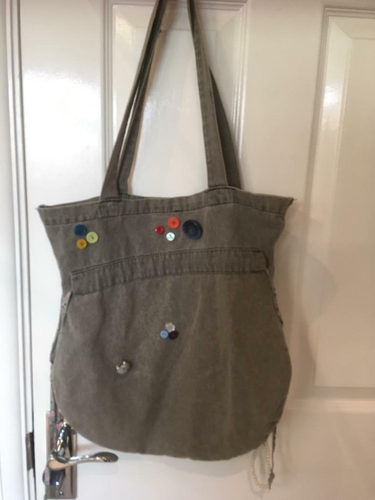 Beautiful grey unique button design tote bag