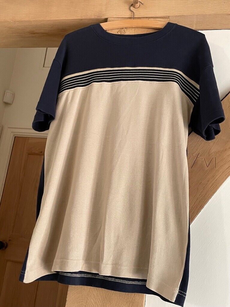 image for Men's Navy & Beige WPS Short Sleeve Crew Neck Stripe Cotton Top (Size M-L)