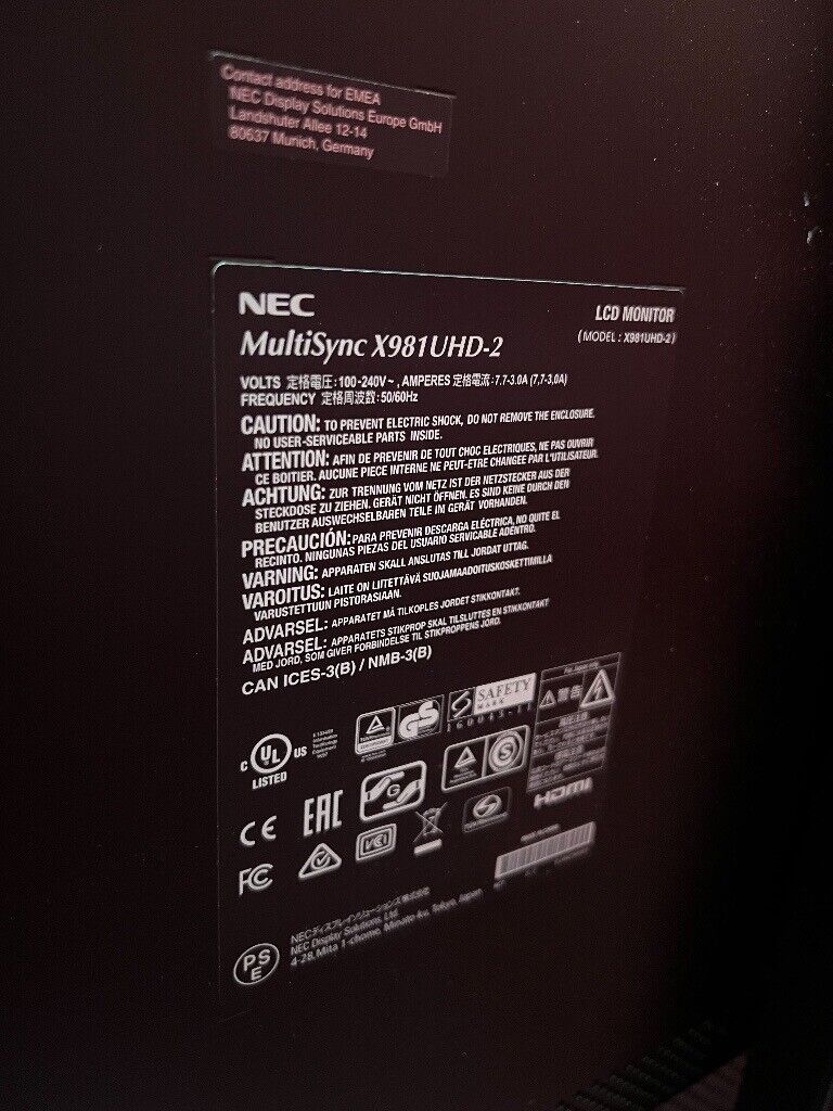 NEC MultiSync X981UHD-2 LED 4K Ultra HD Black public display TV Screen 