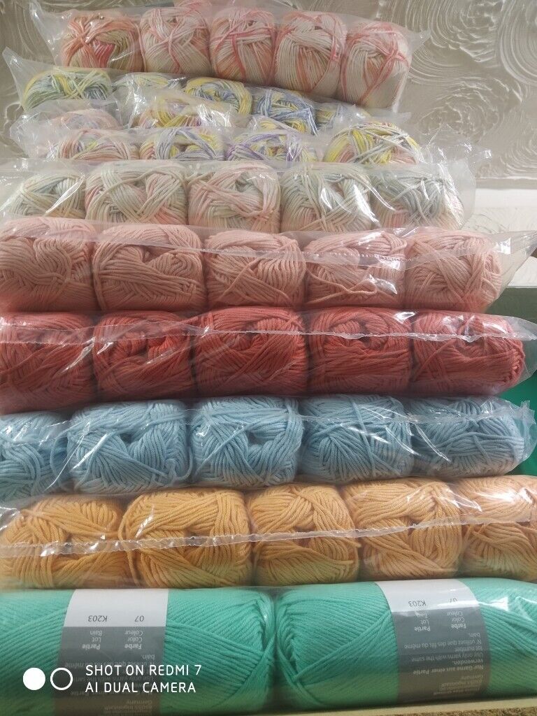 GRUNDL COTTON SOFT COLOR DOUBLE KNITTING 50% COTTON MIX 5X100G RANDOM PRINT NEW