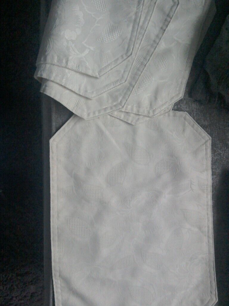 4 large cream self flower pattern  fabric table place mats 