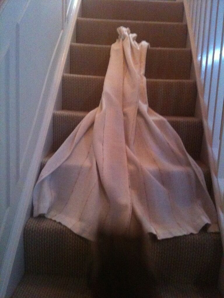 image for CURTAINS CREAM WITH BIEGE STRIPE 58 inches long 43 wide each curtain 