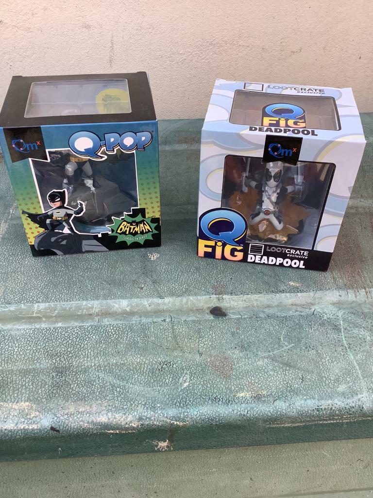 image for Two loot crate exclusive figures Q fig deadpool Q pop Batman classic 
