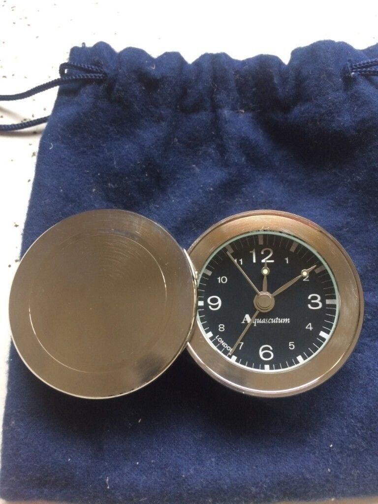 AQUASCUTUM silver desk clock in leather case- Wimbledon collectable
