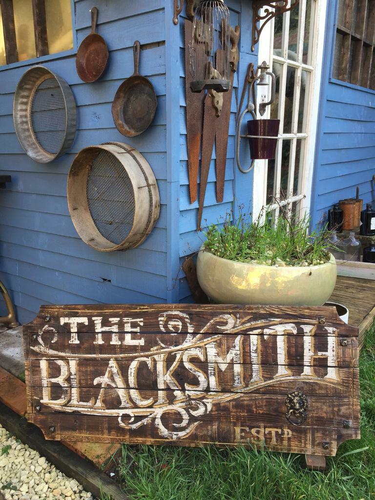 Vintage Hand Painted Blacksmith Wooden Sign