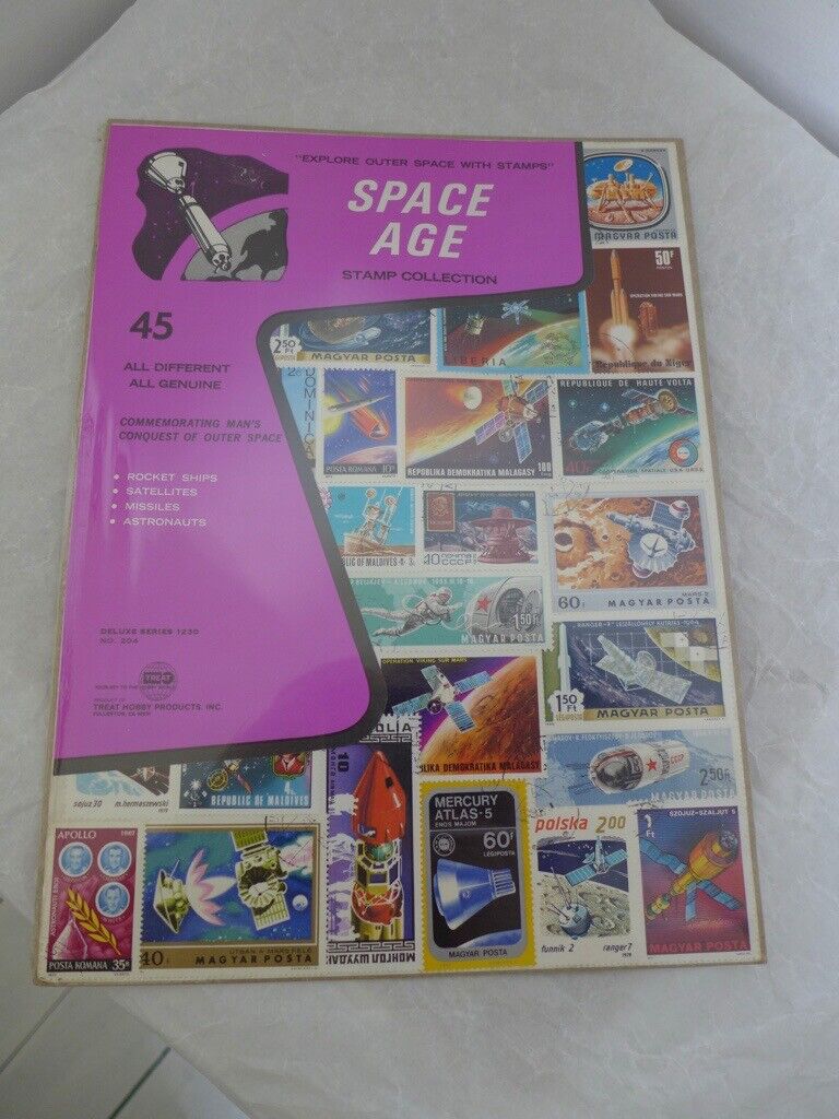SPACE AGE STAMP COLLECTION: 45 Worldwide Vintage Space Exploration Stamps. AS NEW. PACK UNOPENED.
