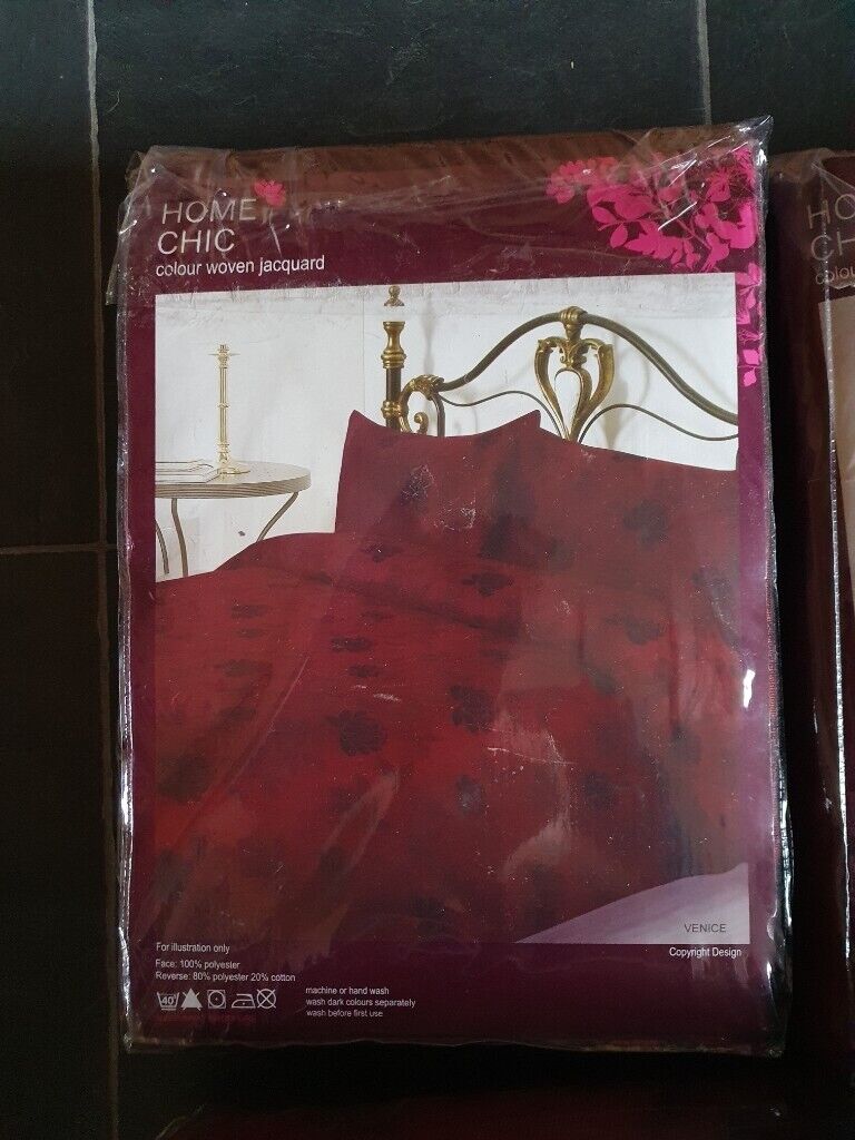 Home Chic colour woven jacquard matching bedding set (Double Duvet, Bedspread, Curtains) 