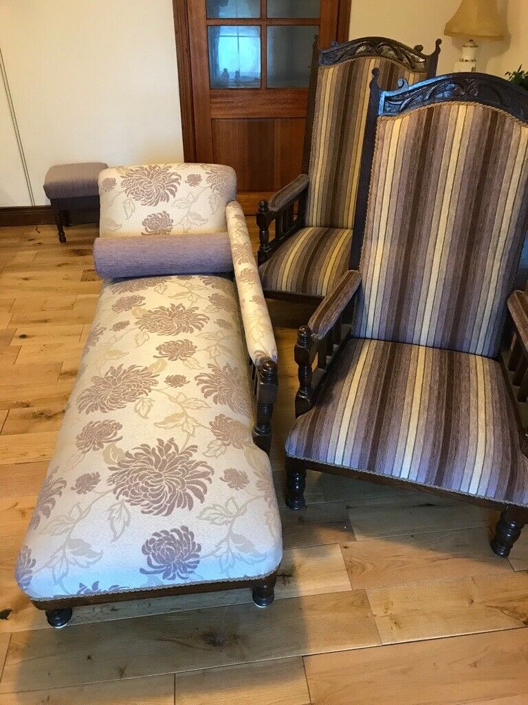 Antique Chaise Lounge + two matching chairs