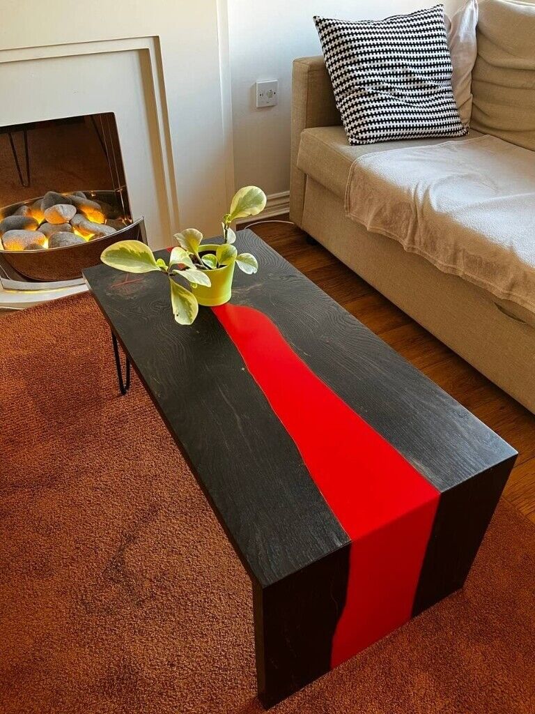 Bespoke Handmade Ebonized Oak Resin Waterfall Coffee table
