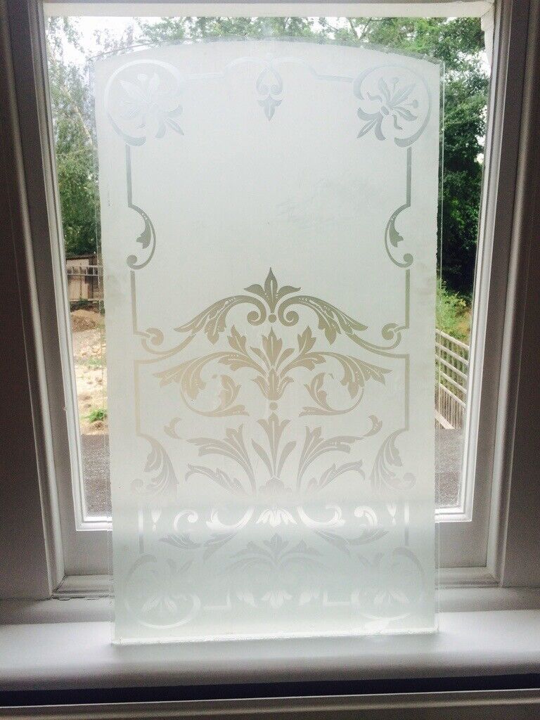 Beautiful, genuine, antique, art nouveau, etched glass door / window / cupboard panel.