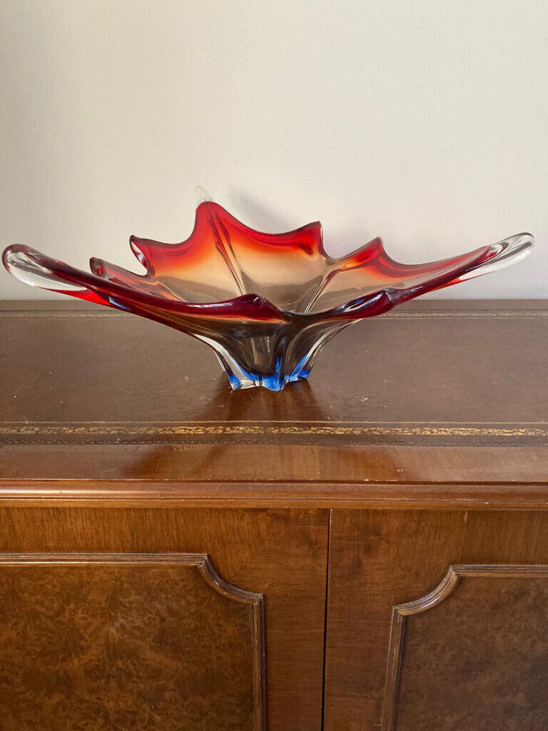 Italian Red and Blue Coloured Murano Glass Fruit Bowl ref G60