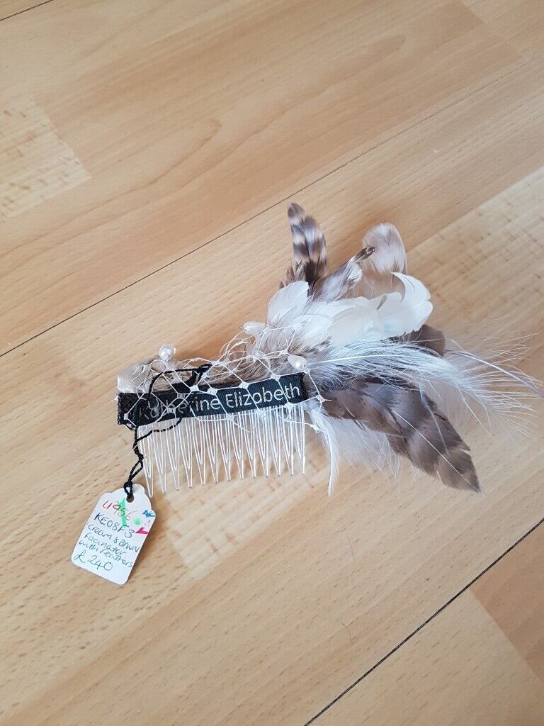 *NEW* Hair comb/ fascinator with cream, ivory + brown feathers