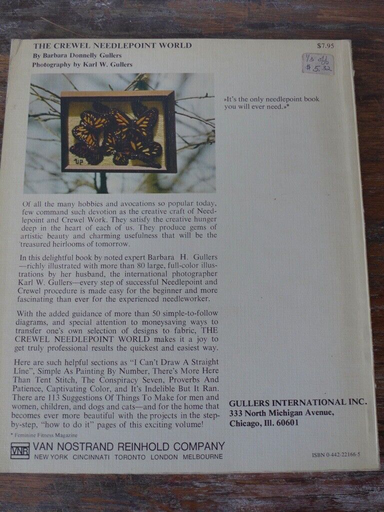 Collectable vintage needlework book: THE CREWEL NEEDLEPOINT WORLD. By Barbara Donnelly Gullers.
