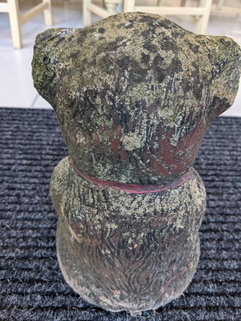 GREY STONE BEAR WITH RED BOW TIE GARDEN ORNAMENT 17cm L x 27cm H x 22cm W