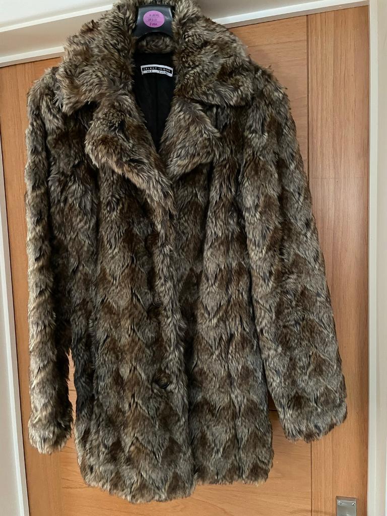 image for Ladies brown furry coat size 8
