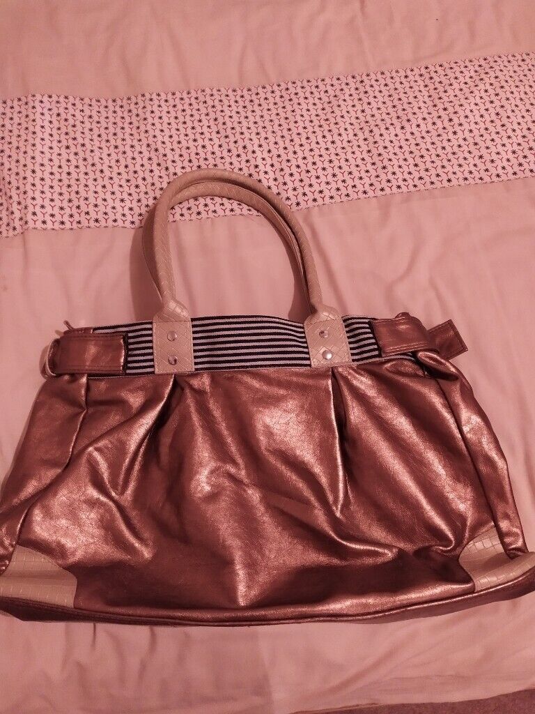 Large handbag in soft copper metallic synthetic fabric.  New. 
