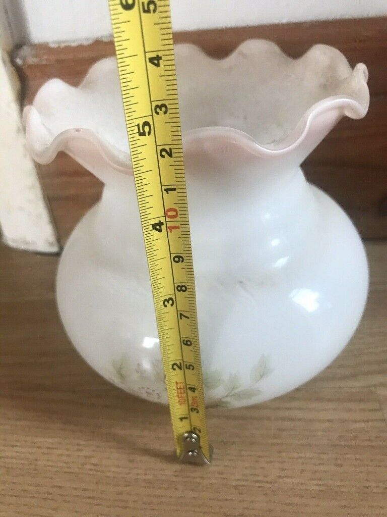 vintage milk white glass fluted Pink edge with floral flower design lamp shade £15 each 