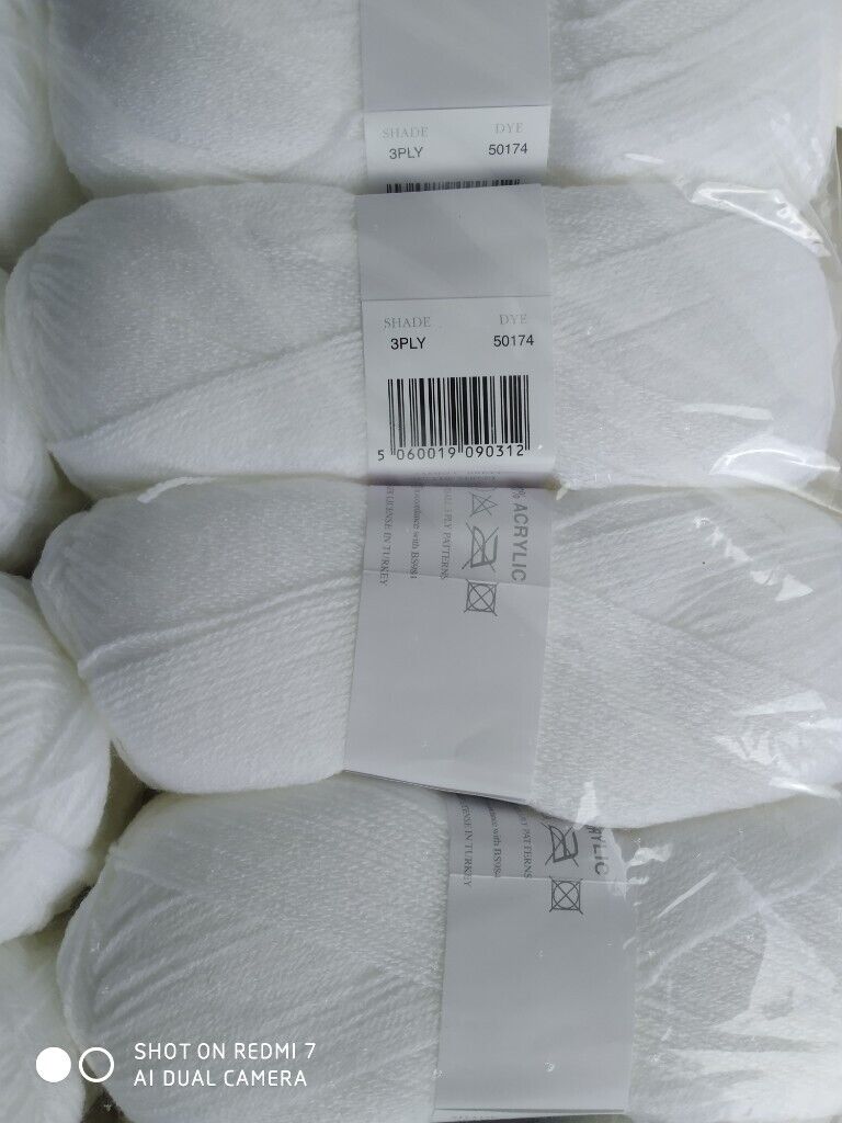JAMES C BRETT BABY SUPERSOFT 3PLY KNITTING WOOL YARN 5X100G IN WHITE