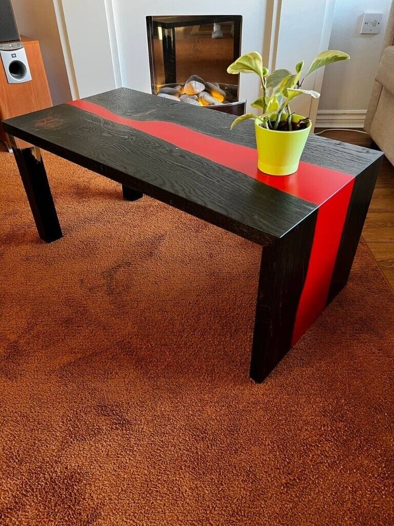 Bespoke Handmade Ebonized Oak Resin Waterfall Coffee table