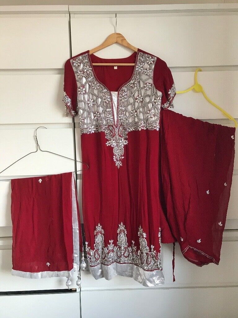image for Asian ladies Beautiful maroon and silver suit 