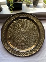Middle Eastern Patterned Large Solid Brass Tray Plate Coffee Table 